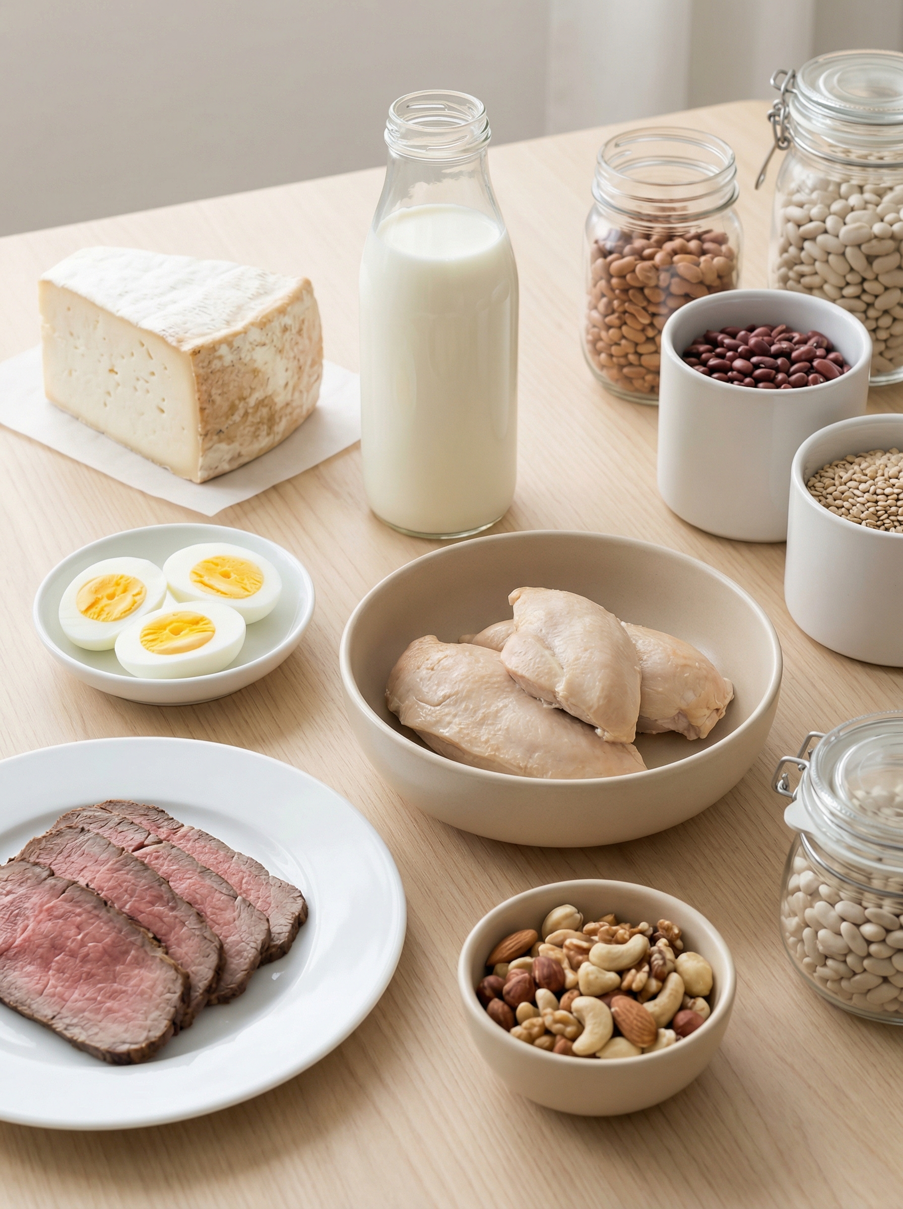 简约风格健康食材摆拍美食食材餐桌牛奶肉类商业照片(商业使用).jpg